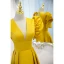 Vintage / Retro Gold Prom Dresses 2021 A-Line / Princess Floor-Length / Long V-Neck Puffy Short Sleeve Backless Prom Formal Dresses