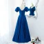 Vintage / Originale Océan Bleu Satin Robe De Bal 2021 Princesse Encolure Carrée Gonflée Manches Courtes Dos Nu Longue Promo Robe De Ceremonie