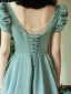 Chic / Beautiful Mint Green Homecoming Graduation Dresses 2021 A-Line / Princess Square Neckline Beading Pearl Ruffle Short Sleeve Backless Floor-Length / Long Formal Dresses