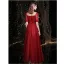 Charming Burgundy Prom Dresses 2021 A-Line / Princess Scoop Neck Beading Sequins Short Sleeve Backless Floor-Length / Long Prom Formal Dresses