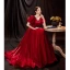 Vintage / Retro Burgundy Satin Prom Dresses 2021 A-Line / Princess V-Neck Rhinestone Bell sleeves Backless Floor-Length / Long Prom Formal Dresses