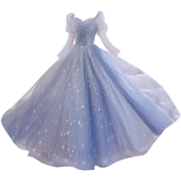 Charming Sky Blue Prom Dresses 2021 A-Line / Princess Square Neckline Beading Star Sequins Rhinestone Long Sleeve Backless Floor-Length / Long Prom Formal Dresses