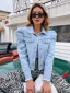 Mode Himmelsblå Gatukläder Denim Rockar & Jackor 2021 Covered Button Omslags Långärmad Damtoppar