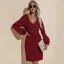 Summer Street Wear Resort Wear Burgundy Solid Color Regular Women Dresses 2021 V-Neck Sash Long Sleeve