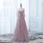Chic / Belle Robe De Soirée 2017 De l'épaule 1/2 Manches Perlage Noeud Ceinture Volants Dentelle Longue Robe De Ceremonie