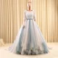 Chic / Belle Robe De Bal 2017 1/2 Manches Perlage Volants Tulle Ceinture Dos Nu Chapel Train Robe De Ceremonie