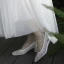 High End Weiß Spitze Blumen Brautschuhe 2021 Leder 5 cm Thick Heels Schleife Quadratische Zehe Hochzeit Pumps Hochhackige