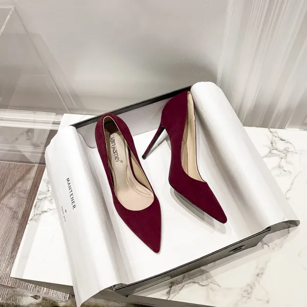 Schöne Schwarz Büro OL Wildleder Pumps 2021 8 cm Stilettos Spitzschuh Pumps Hochhackige