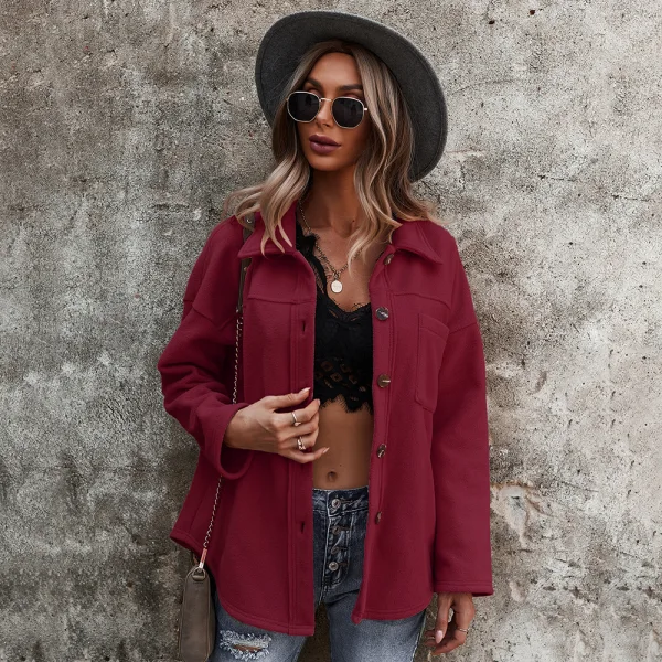Comfortable Fall Winter Street Wear Beige Suede Regular Blouses 2021 Lapel  Long Sleeve Women's Tops