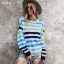 Mode Tomber Hiver Vêtement de rue Multi-Couleurs Bande Ample Chandails 2021 Coton Encolure Dégagée Manches Longues Hauts pour Femmes