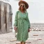 Bohemia Summer Printing Yellow Women Dresses 2021 A-Line / Princess Beach Street Wear Resort Wear V-Neck Sash Long Sleeve Knee-Length