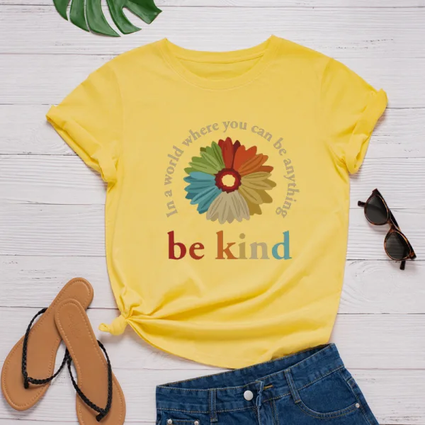 Casual Summer Black Cotton T-Shirts 2021 Scoop Neck Multi-Colors Flower Short Sleeve Women's Tops T-shirt