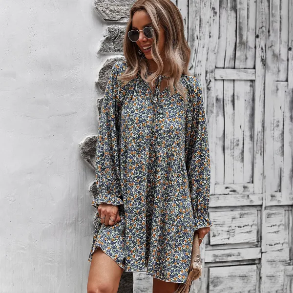 Summer Beach Street Wear Resort Wear Candy Pink Floral Women Dresses 2021 V-Neck Long Sleeve