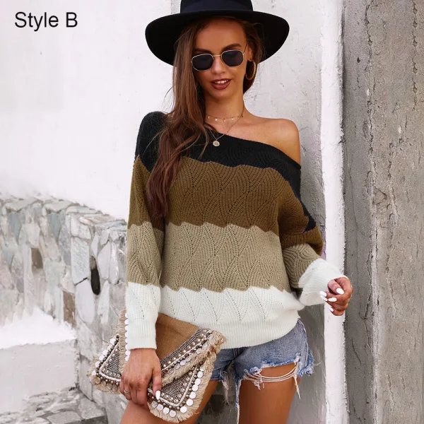 Mode Tomber Hiver Vêtement de rue Multi-Couleurs Chandails 2021 Encolure Dégagée Coton Manches Longues Ordinaire Hauts pour Femmes