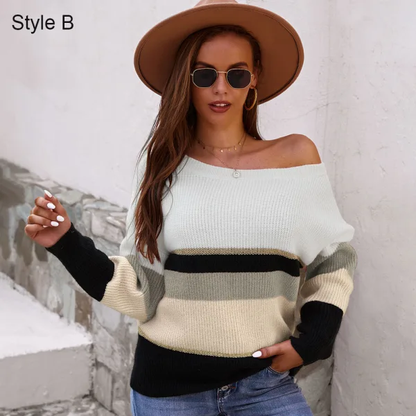 Comfortabel Vallen Winter Toevallig Multi-Kleuren Streep Truien 2021 Katoen Ronde Hals Regelmatig Lange Mouwen Dames Topjes