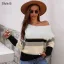 Comfortabel Vallen Winter Toevallig Multi-Kleuren Streep Truien 2021 Katoen Ronde Hals Regelmatig Lange Mouwen Dames Topjes