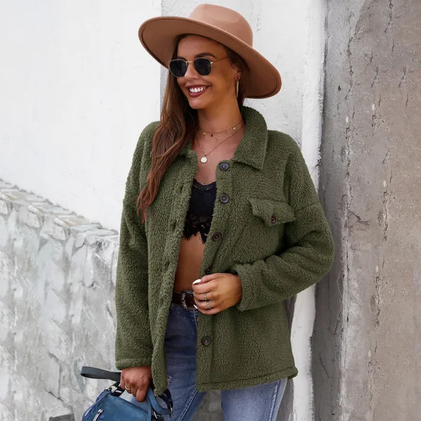 Fashion Fall Winter Suede Blushing Pink Street Wear Coats & Jackets Sweaters 2021 Buttons Lapel Long Sleeve Regular Women's Tops
