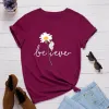Casual Summer Black Daisy Tops Printing T-Shirts 2021 Cotton Loose Scoop Neck Short Sleeve Women's Tops T-shirt