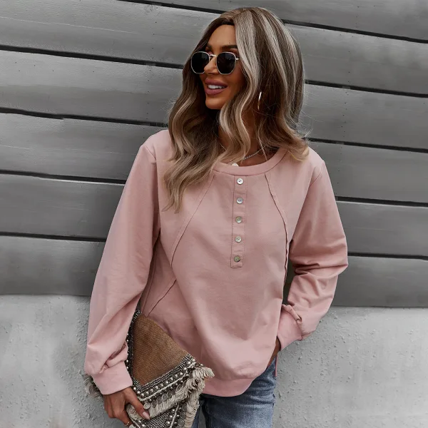 Herbst Winter Freizeit Beige Pullover 2021 Rundhalsausschnitt Schaltflächen Lange Ärmel Regulär Damen Oberteile