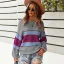 Chic / Beautiful White Fall Winter Casual Multi-Colors Striped Sweaters 2021 Cotton Scoop Neck Long Sleeve Loose Women Tops