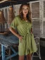 Summer Spring Casual Yellow Shorts Jumpsuit 2021 V-Neck Buttons Sash 1/2 Sleeves Loose