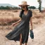 Casual Spring Summer Resort Wear Pool Blue Women Dresses 2021 V-Neck Short Sleeve Sash Tea-length Loose