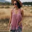 Sexy Spring Summer Casual Navy Blue Women's Tops 2021 Cotton U-Neck Sleeveless Buttons Loose Women Tops