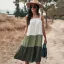 Chic / Beautiful Spring Summer Street Wear Ocean Blue Patchwork Women Dresses 2021 Spaghetti Straps Loose Sleeveless