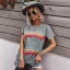 Fashion Spring Summer Candy Pink Street Wear Multi-Colors Striped T-Shirts 2021 Cotton Scoop Neck Loose Short Sleeve Women Tops