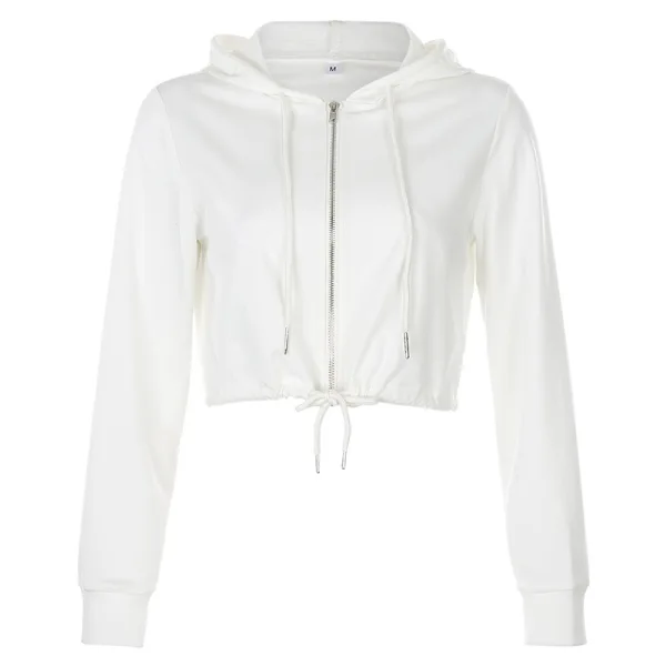 Fashion Fall Winter Street Wear White Solid Color Hooded Sweatshirts 2021 V-Neck Long Sleeve Loose Women Tops