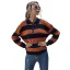 Fashion Fall Winter Street Wear Orange Lapel  Stripe Sweaters 2021 Cotton Long Sleeve Regular Women Tops