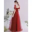 Elegant Burgundy Beading Prom Dresses 2021 A-Line / Princess Scoop Neck Sequins Short Sleeve Backless Floor-Length / Long Prom Formal Dresses