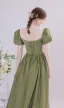 Vintage / Retro Olive Green Satin Homecoming Prom Dresses 2021 A-Line / Princess Scoop Neck Pearl Beading Puffy Short Sleeve Backless Floor-Length / Long Formal Dresses