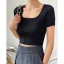 Fashion Black Summer Street Wear Knitting Tight  T-Shirts 2021 U-Neck Short Sleeve Women's Tops T-shirt