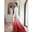 Fashion Gradient-Color Pearl Prom Dresses 2021 A-Line / Princess Satin Square Neckline Puffy Short Sleeve Backless Floor-Length / Long Formal Dresses