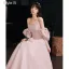 Simple Rougissant Rose Couleur Unie Satin Robe De Bal 2021 Princesse Manches Courtes Longue Robe De Ceremonie