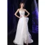 Charmant Blanche Volants en Cascade Plage Légère Robe De Mariée 2021 Princesse Satin Bustier Sans Manches Dos Nu Fendue devant Train De Balayage Mariage