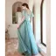 Elegant Mint Green Prom Dresses 2021 A-Line / Princess Square Neckline Puffy Short Sleeve Backless Bow Floor-Length / Long Formal Dresses