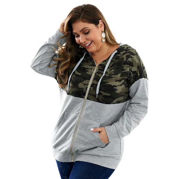 Désinvolte Tomber Hiver Grande Taille Gris Camouflage Encapuchonné Sweats 2021 Manches Longues Femme Hauts