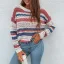 Fashion Fall Winter Street Wear Beach Multi-Colors Stripe Pierced Sweaters 2021 Scoop Neck Long Sleeve Loose Women Tops