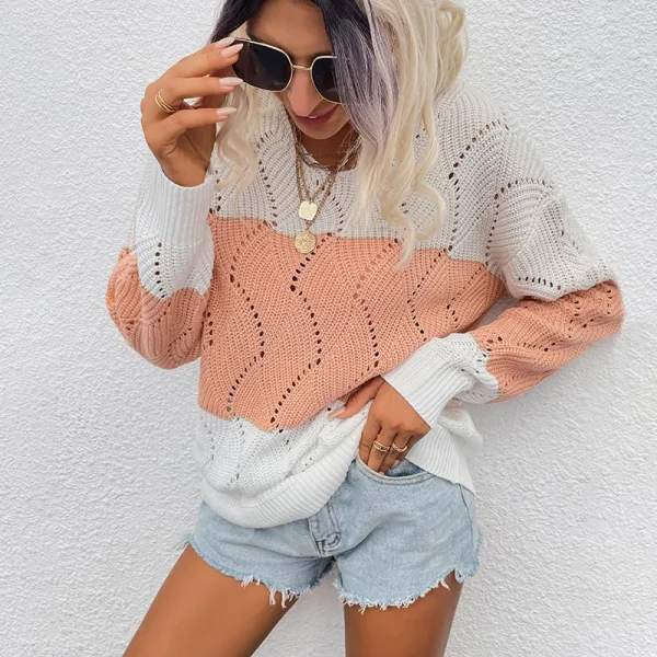 Fashion Yellow Fall Winter Street Wear Pierced Knitting Sweaters 2021 V-Neck Long Sleeve Loose Women Tops