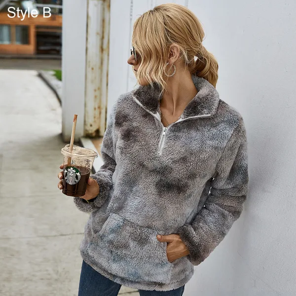 Fashion Winter Fall Street Wear Multi-Colors Tie-dye Suede Coats & Jackets 2021 Lapel  Long Sleeve Loose Women Tops