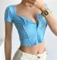 Sexy Summer Sky Blue Street Wear Tight  T-Shirts 2021 U-Neck Short Sleeve Women's Tops