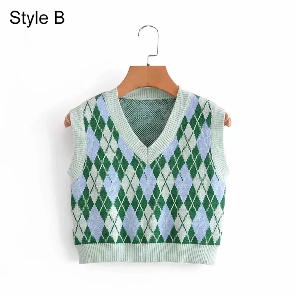 Fashion Sky Blue Two Tone Fall Knitting Casual Tank Sweaters 2021 V-Neck Short Sleeve Women's Tops