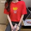 Casual Summer Red Loose Cartoon Printing T-Shirts 2021 Cotton Scoop Neck Short Sleeve Women's Tops T-shirt