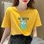Casual Summer Yellow Loose Cartoon Printing T-Shirts 2021 Cotton Scoop Neck Short Sleeve Women's Tops T-shirt