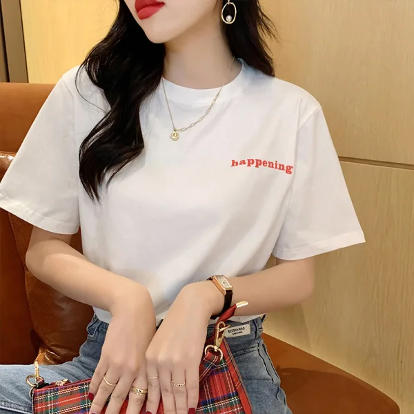 Summer Street Wear Casual Black Loose T-Shirts 2021 Cotton Scoop Neck Short Sleeve Women's Tops T-shirt