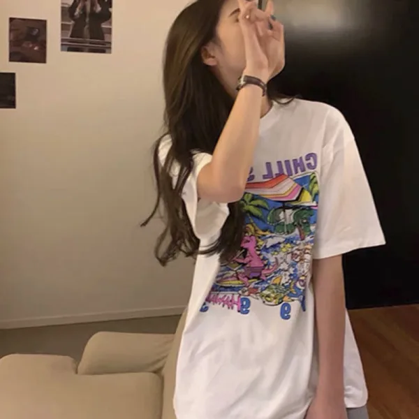 Chic / Beautiful White Casual Summer Animal Print Cotton T-Shirts 2021 Scoop Neck Short Sleeve Women's Tops