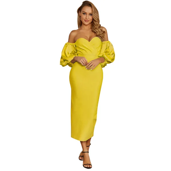 Sexy Sky Blue Tight  Party Dresses 2021 Off-The-Shoulder Puffy 1/2 Sleeves Backless Cocktail Party Evening Party Women Dresses