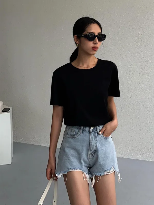 Summer Casual Cotton White T-Shirts 2021 Regular Scoop Neck Short Sleeve Women's Tops T-shirt